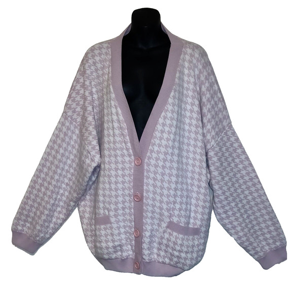 Pink & White Houndstooth Cardigan Sweater BOOHOO Geometric Plus Size 20 NWT - Picture 1 of 13